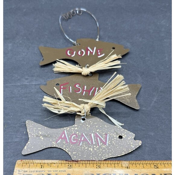 Metal Fish Hanging Wall Decor "Gone Fishin’ Again" Fishing Decor 10" L x 4.5" W - Picture 4 of 5